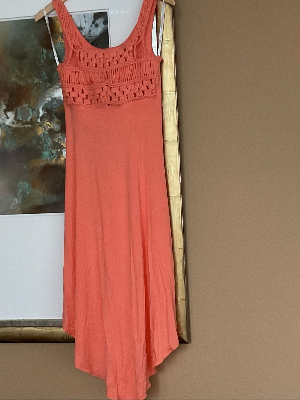 Sky Coral Crochet-Bodice Maxi Dress